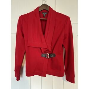 Lauren Jeans Co. Ralph Lauren Women's Wrap Cardigan Medium Leather Buckle Red